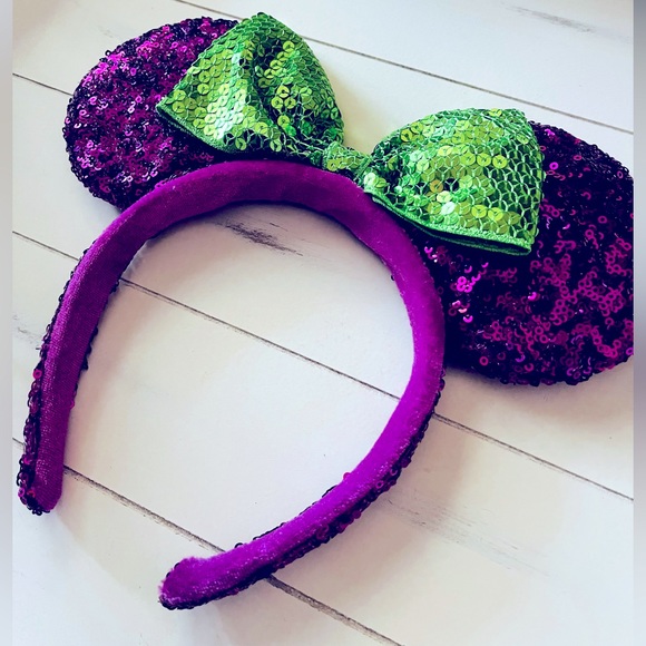 ✨ Disney Parks Sequence Purple Green Bow Minnie Mickey Ears ✨ - Picture 3 of 4